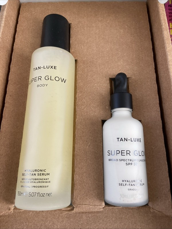Tan-Luxe Super Glow Face and Body Hyaluronic Self Tan Serum Set, New In Box