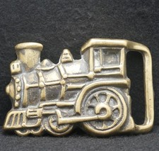 WE03116 AMAZING VINTAGE 1970s CUT-OUT TRAIN ENGINE SOLID BRASS ART BELT BUCKLE