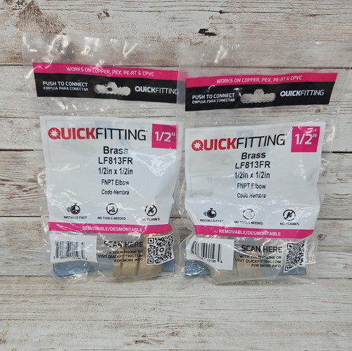 QUICK FITTING Elbow 1/2" Push to Connect x 1/2in FNPT Brass LF813FR *Lot of 2*