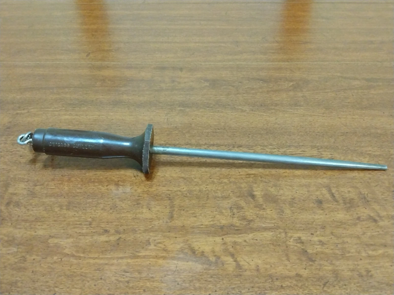 Vintage Honing Steel Sharpening Rod Chicago Cutlery Brown Handle USA 15”