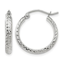 14k White Gold Diamond-cut 2.8x18mm Hollow Hoop Earrings L-18 mm, W-18 mm