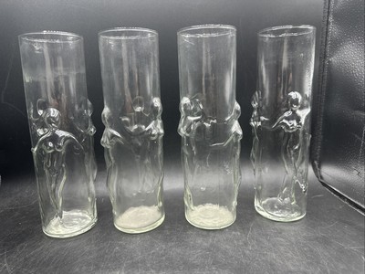 Libbey La Femme 3D Nude Dancing Women Set Of 4 Glasses For Tiki Hula Man Cave!