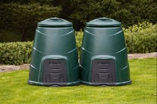 Twin 220L Green Garden Compost Bins with Access Hatch Outdoor Composters