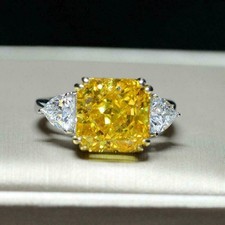 Simulated Princess Cut Yellow Citrine Women Engagement Halo Ring 925 Silver