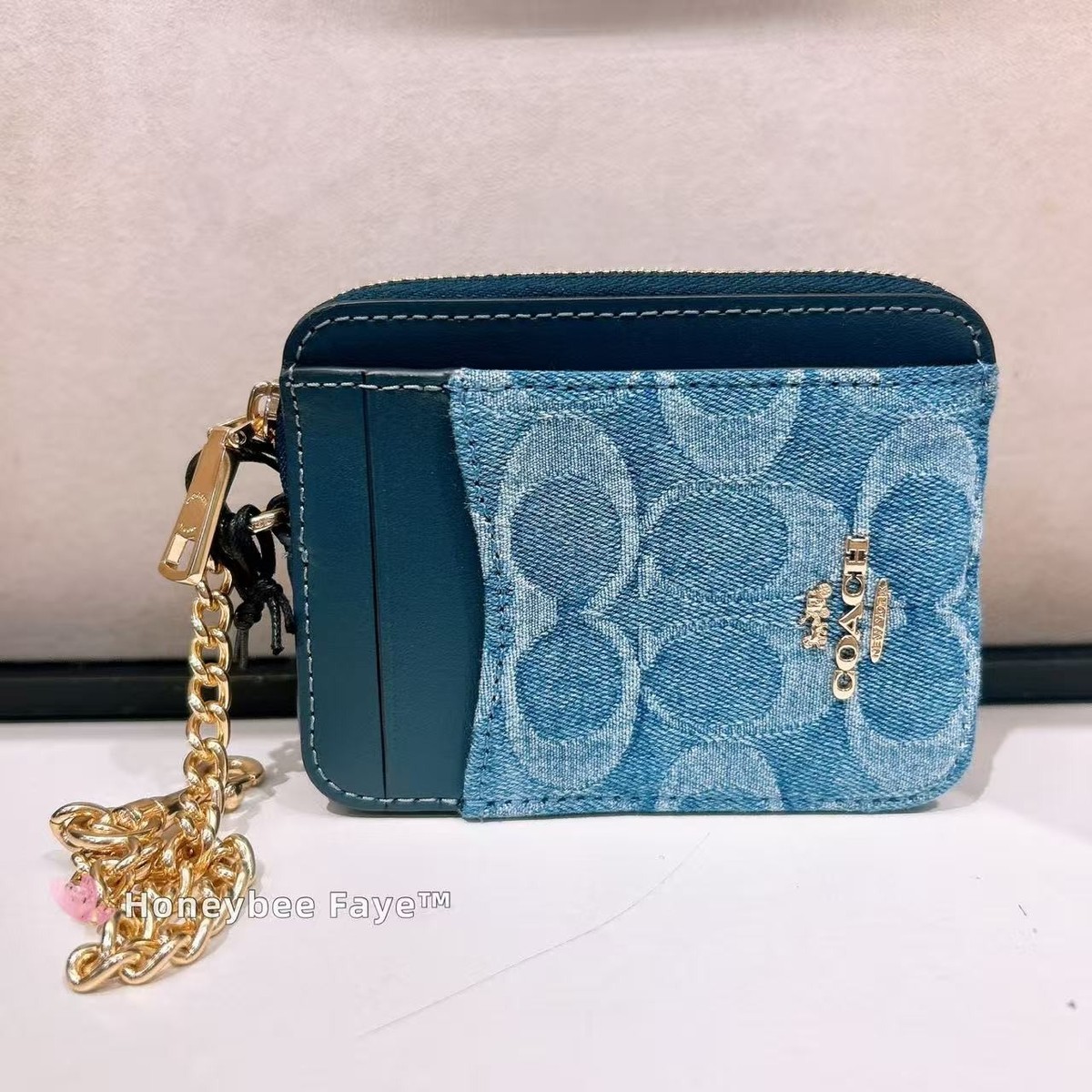 NWT Coach Zip Card Case In Signature Denim/With Quilting CDM29