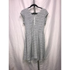 H&M Black White Abstract Print Cap Sleeve Zipper Front Fit Flare Dress Size 12