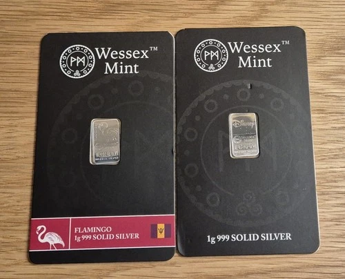 Wessex Mint 2 x 1g Fine Silver .999 Bar in Sealed Pack (1x Disney & 1x Flamingo)