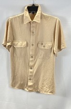 Vintage 80s Christian Dior Monsieur Men's Tan Knit Button Up Shirt Pocket S