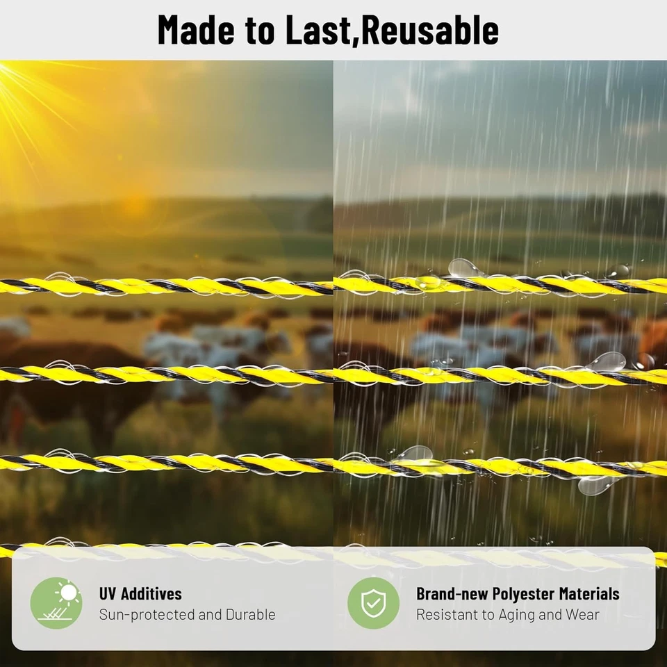 Electric Fence Polywire 3366 Feet, Upgraded 9 Strands Stainless Steel Conductors - Image 4 of 4