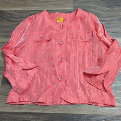 Ruby Rd Womens Shacket Jacket Long Sleeve Shirt Button Up Pink Sparkle Shiny