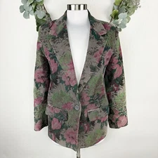 Vintage 80s 90s Blazer Jacket Women's Medium 9 10 Wide Wale Corduroy Floral