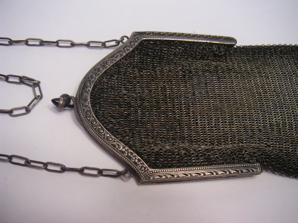 Vintage SILVER Mesh Purse Art Deco Nouveau with SAPPHIRE Cabochon Catch c1920's - Image 2 of 4
