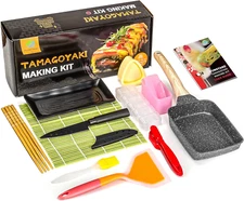 Tamagoyaki Pan Set, 12-In-1 Japanese Omelette Egg Pan with Spatula, Bamboo Mat,
