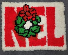 Vtg Completed Christmas Latch Hook Rug or Wall Hanging NOEL w/ Wreath 19" x 25"