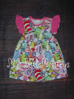 NEW Boutique Dr Seuss Cat in the Hat Horton Girls Short Sleeve Dress