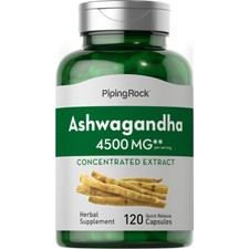 Ashwagandha Capsules 4500mg  120 Count  With Black Pepper  by Piping Rock