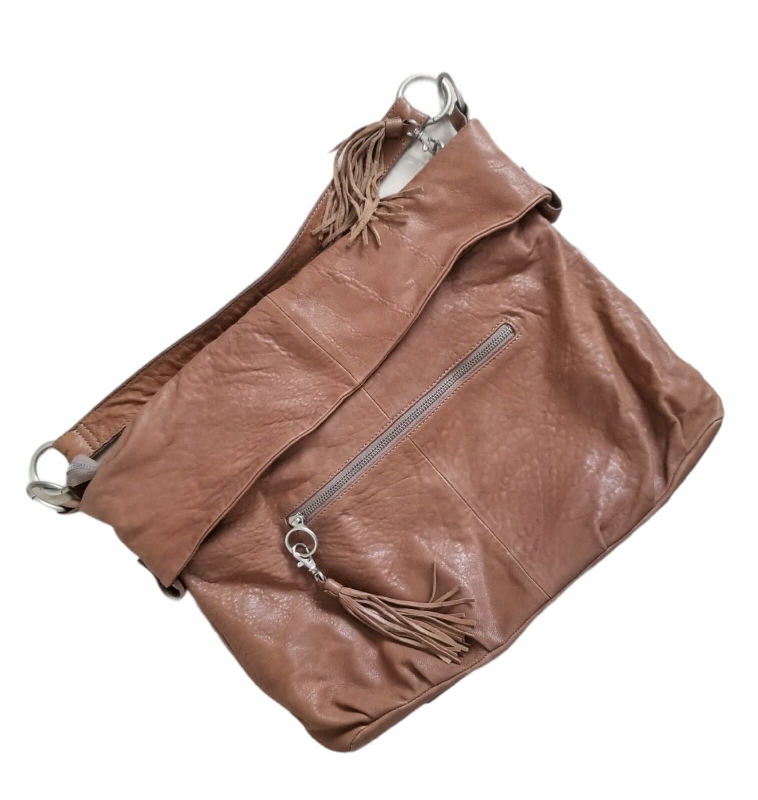 Fredsbruder Leather Fold Over Hobo Tote Shoulder Bag. Gem