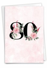 80th Milestone Birthday 5"x7" Greeting Card w/ Envelope (1 Card) Floral Age 80