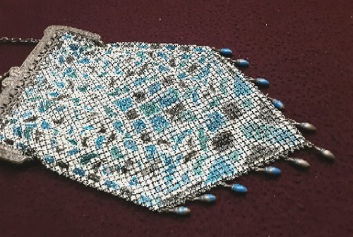 Antique Art Deco Mandalian Mosaic Mesh Flapper Purse Bag~Teardrop Beads, Lining - Picture 7 of 18
