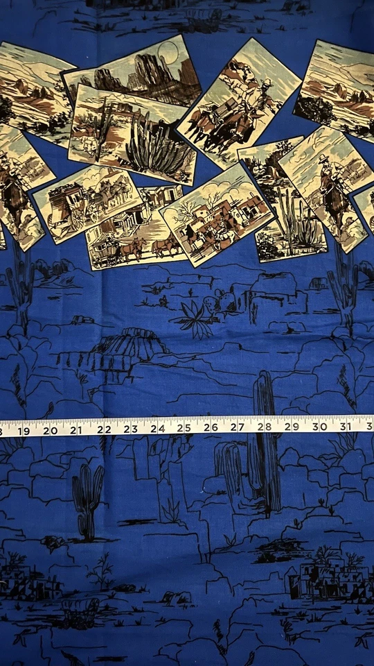 Wild West Cowboy Cotton Fabric BY THE YARD Blue 58"X36" 3 Yards Available - Image 3 of 4
