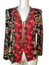 Carole Little Women  s Lightweight Jacket size 8 Tie Front Floral Art to Wear