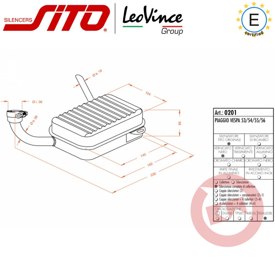 MARMITTA SCARICO SITO 0201 OMOLOGATA PER VESPA 125-150 1953 1954 1955 1956 - Immagine 3 di 3