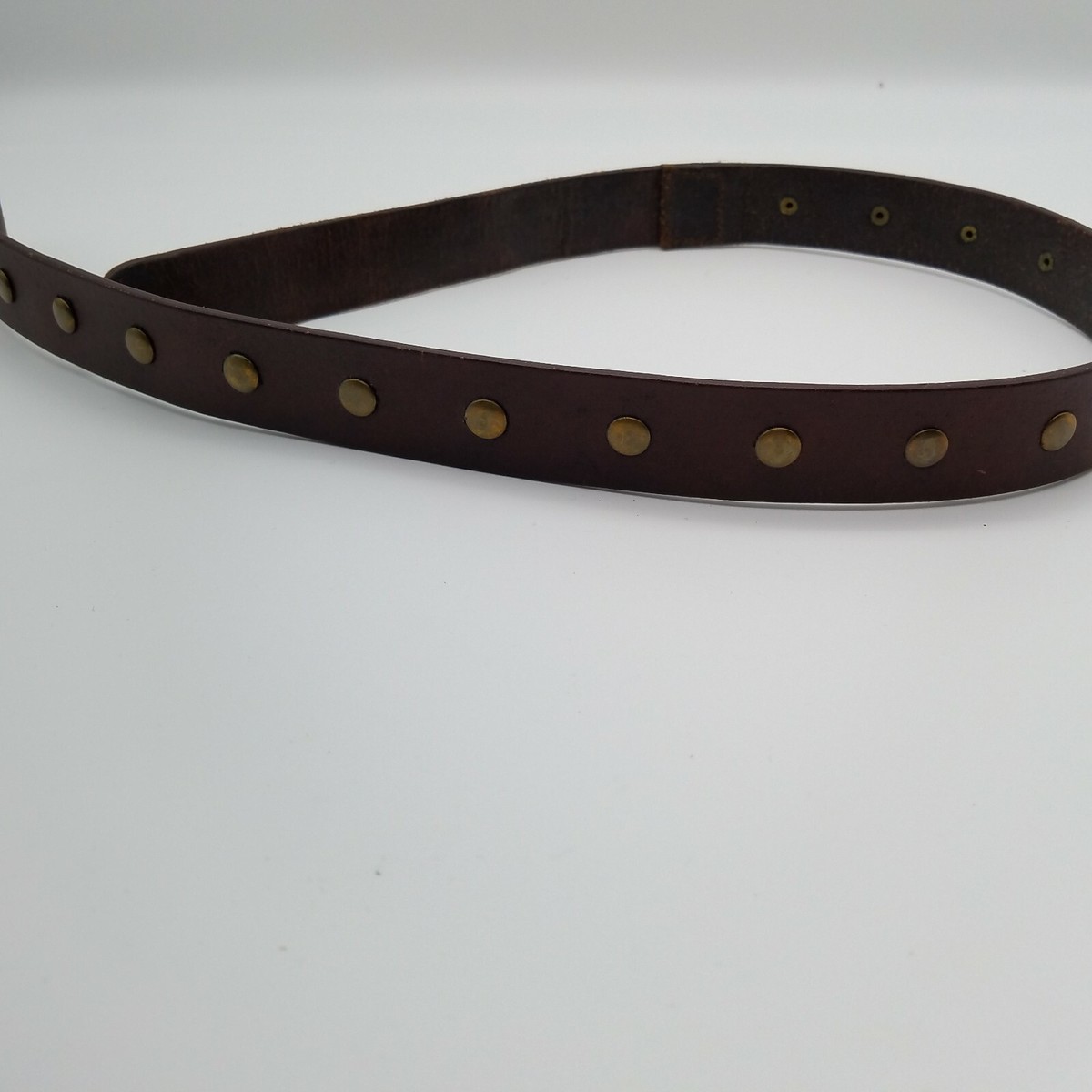 Boho Western Studded Tan Distressed Leather Belt with Brass Tone Angled Buckle L Vintage Tan Leather Belt: Antique Brass Buckle, Boho Western  main image 2