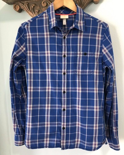 Adidas Mens Neo Shirt Sz 46 Small Blue Plaid Long Sleeve Button Down Cotton Top