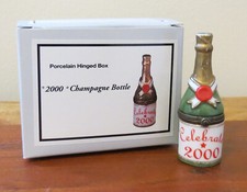 PHB Champagne Millennium ‘Celebrate 2000’ Hinged Trinket Box Bottle New Years