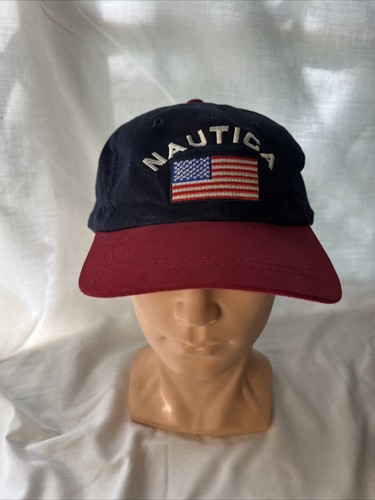Vintage 1990s Nautica USA American Flag Sailing Cap / Hat Adjustable