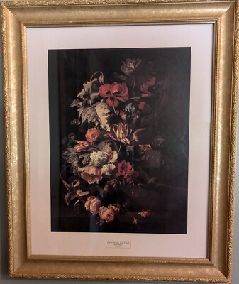 Art Print Vintage Frame Opium Poppy Iris Tulip Floral Simon Verelst Gold Gilt Fr