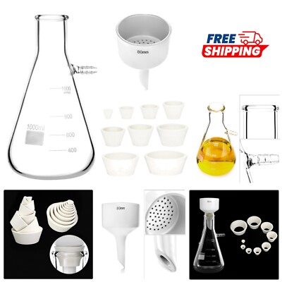 1000ML Borosilicate Glass Filter Flask Kit with Funnel, Sidearm for Filtration