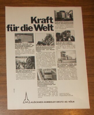 Seltene Werbung KLÖCKNER-HUMBOLDT-DEUTZ LKW Loks Traktor Kraft für die Welt 1968