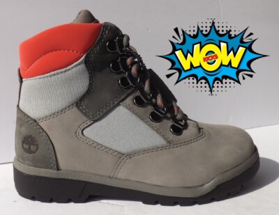 TIMBERLAND KIDS/YOUTH FIELD BOOTS HI 'GREY/RED' A2JJ6