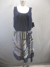 NWT AB STUDIO Size L Womens Multicolor Round Neck Front Tie Sleeveless Dress 182