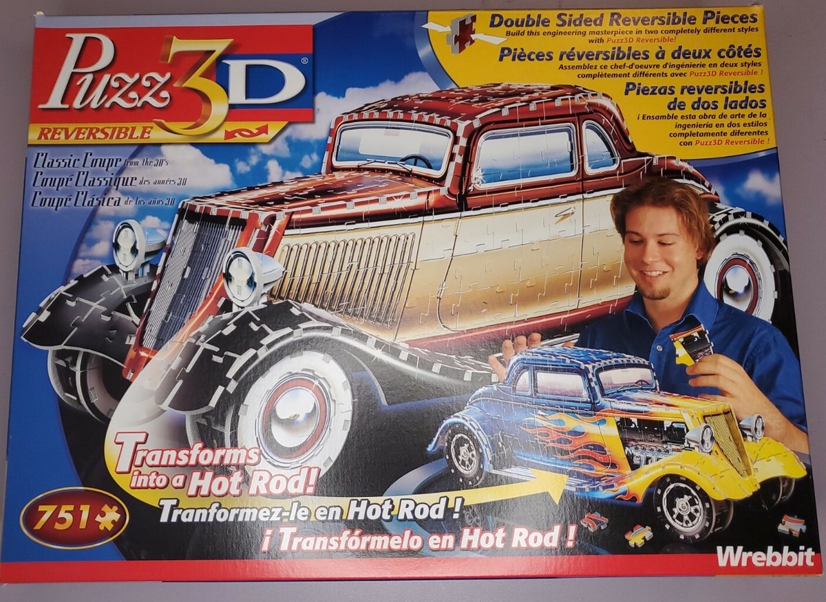 RARE Wrebbit Puzz 3D Puzzle Reversible 1930's Hot Rod Coupe