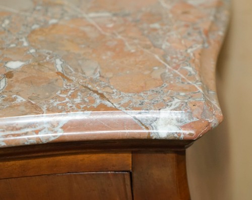 FINE PAIR OF ANTIQUE 1880 ITALIAN MARBLE TOP BOMBE NIGHTSTAND SIDE TABLE CHEST - Picture 8 of 24