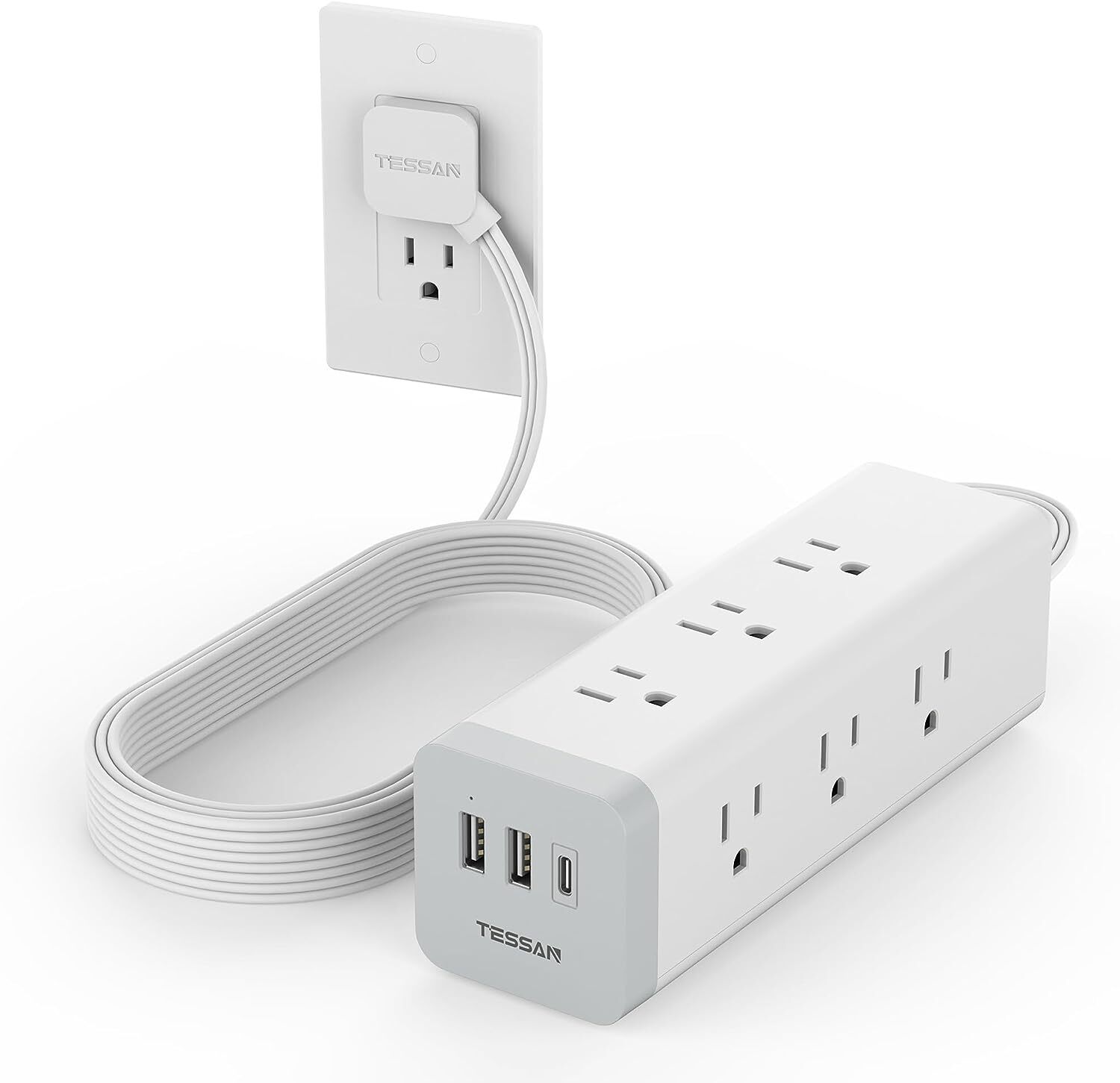 Surge Protector Power Strip with 10 FT Cord USB C Port 9 Outlet Thin Flat Plug-image