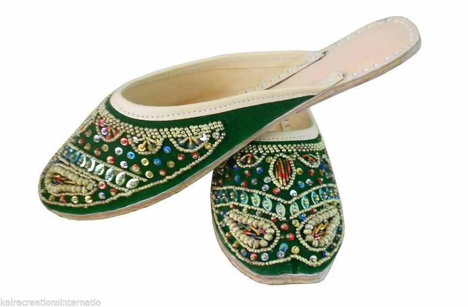 Женские кожаные сабо ручной работы индийские сабо джутти моджарии плоские зеленые размер США 8 - Изображение 2 из 4