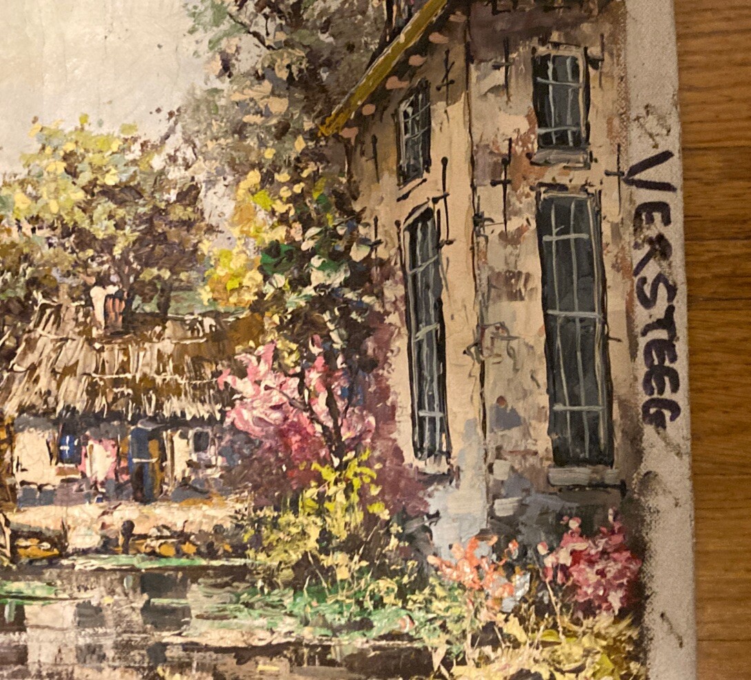 Listed Artist Arn Versteeg Dutch Village Scene Oil on Canvas Painting