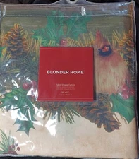 Blonder Home Fabric Shower Curtain Pinecone Lodge, Cardinals NEW
