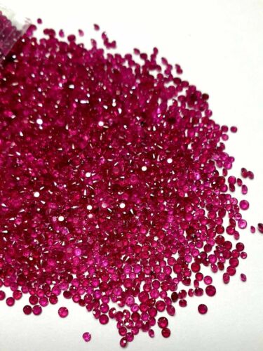 1.2MM Round Diamond Cut HEATED ONLY! Top Pigeon Blood Red Natural Ruby 40pcs - Afbeelding 1 van 6