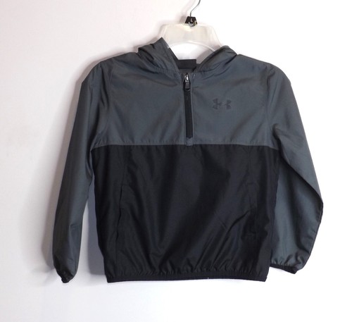 Under Armour Boys Youth XS Packable 1/4 Zip Windbreaker Jacket Black Gray EUC