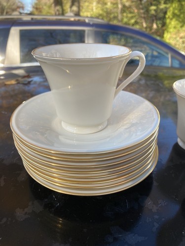Set 8 Lenox Special Gold Ivory Eternal Dessert Plates & 7 Cups Saucers - Picture 5 of 7