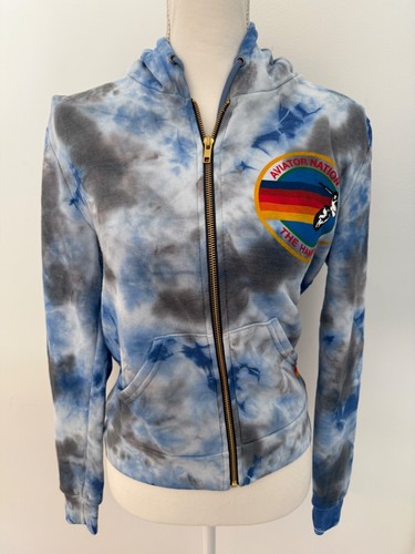 Felpa con cappuccio e zip intera Aviator Nation Tye Dye blu The Hamptons Surf XS - Foto 3 di 11