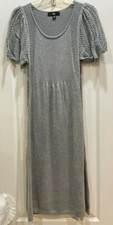 Massimo Womens A-Line Sweater Dress Size M Gray Crochet Arms Short Sleeve 82