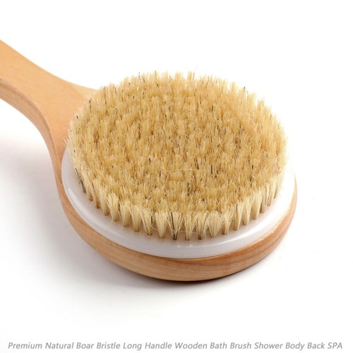 Premium Natural Boar Bristle Long Handle Wooden Bath Brush Shower Back SPA - Picture 5 of 6