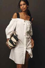 New! XS NWT Anthropologie Tracy Reese Off-The-Shoulder Tie-Front Midi Dress $248