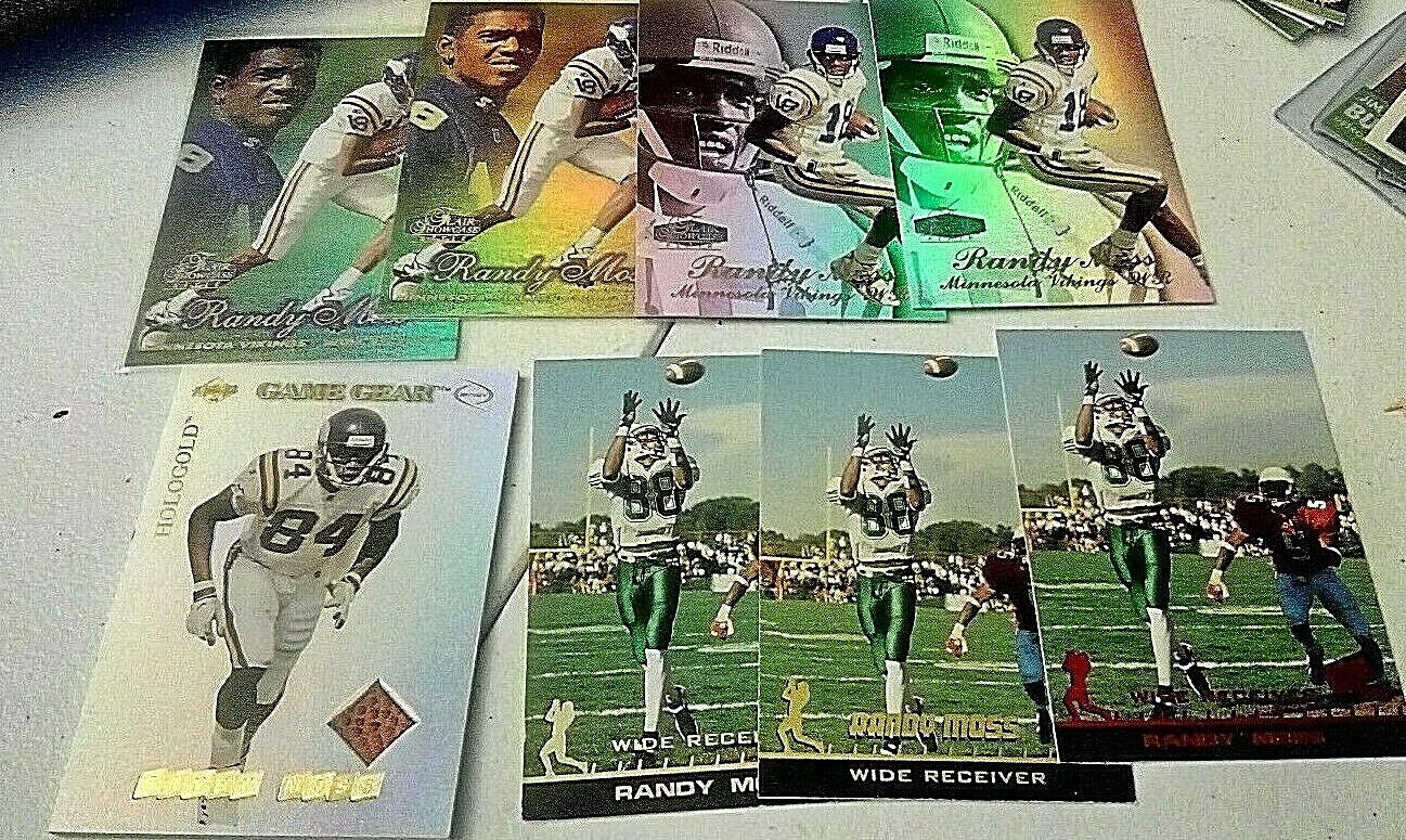 FILA 1998 FLAIR RANDY MOSS 4 FILE 2 3 + 3 PRESS PASS CON RC ROSSO + MAGLIA OLOLOG 2000