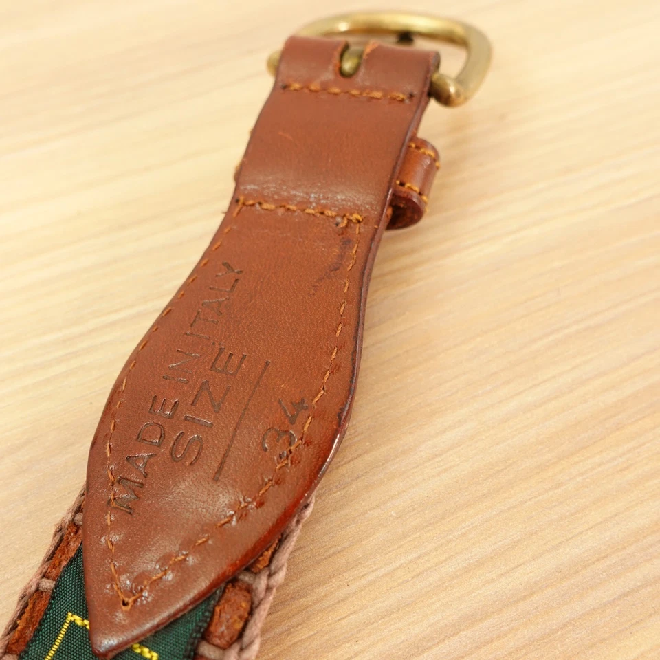 Винтажный сплетенный кожаный ремень мужчин 34 желтовато-коричневый коричневый платье Western вечеринки клуб комнаты Италии - Изображение 3 из 4